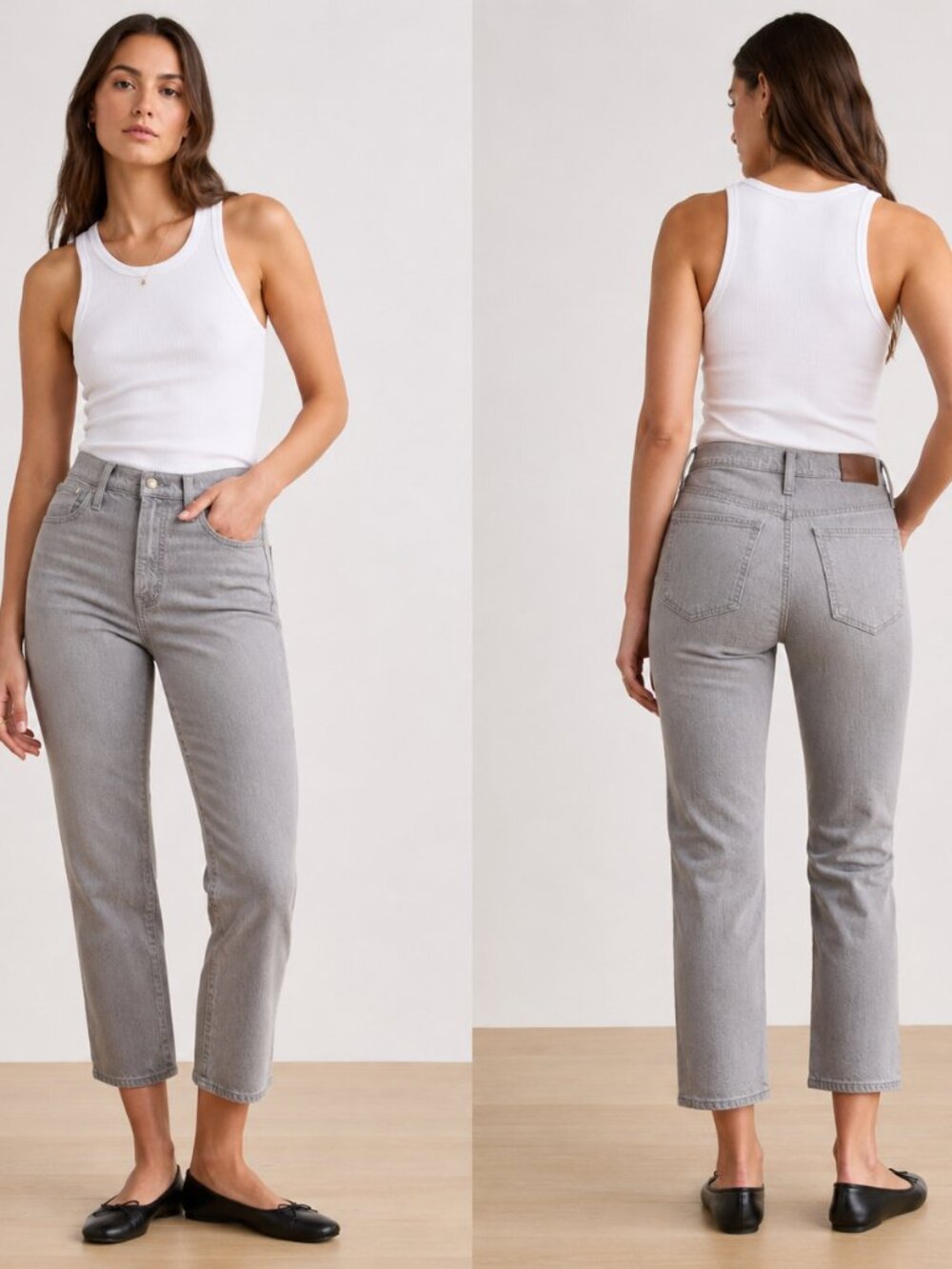Madewell Slim Demi Boot Jeans Womens Size 25 Dekalb Gray Crop Distressed Hem NWT